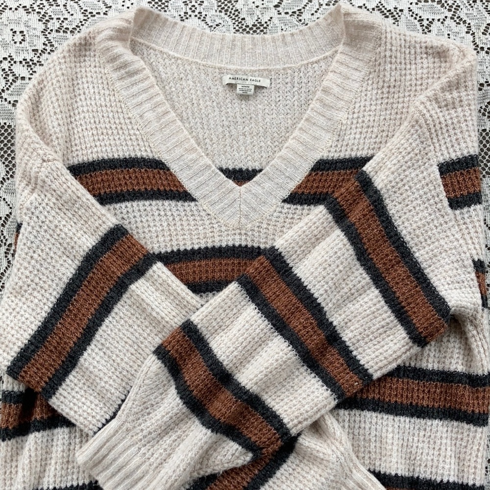 American Eagle Women’s Stripped Oversized Waffle Sweater size M